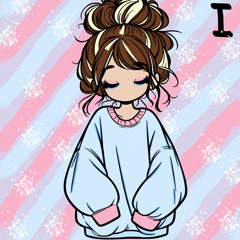 girl with baggy sweatshirt and messy bun