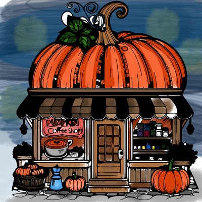 pumpkin coffee shop realistic