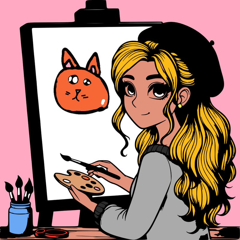 realistic girl artist painting a blank canvas