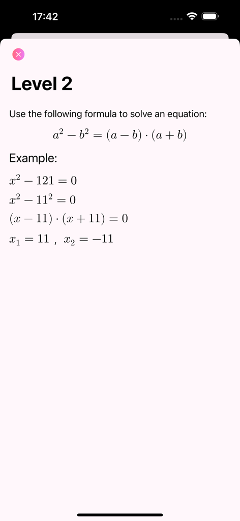 Math Guru - Personal Trainer - Step-by-step math lesson showing how to solve a quadratic equation using the difference of squares formula.