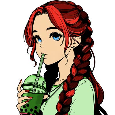 realistic girl with braided hair drinking boba