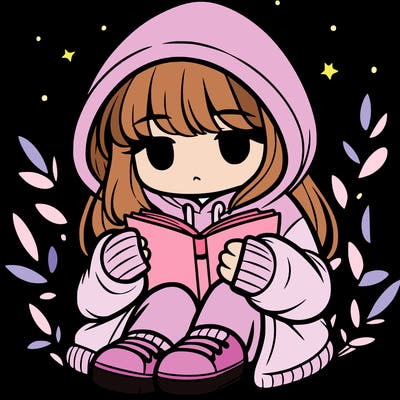 girl in oversized hoodie reading a book