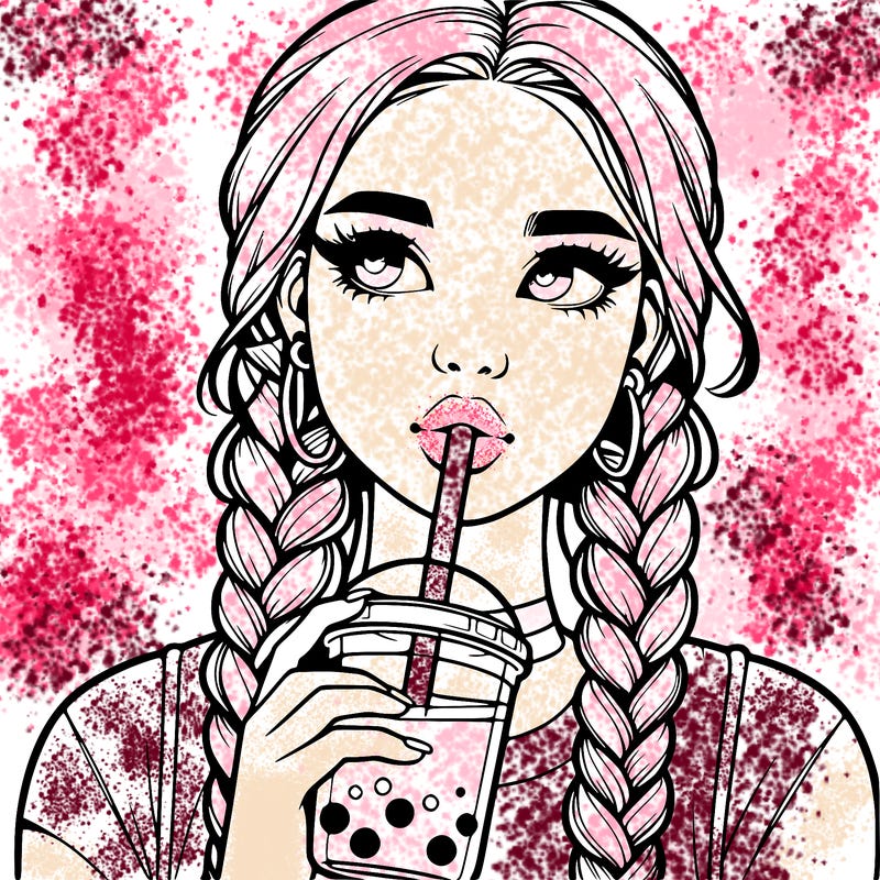realistic girl with braided hair drinking boba