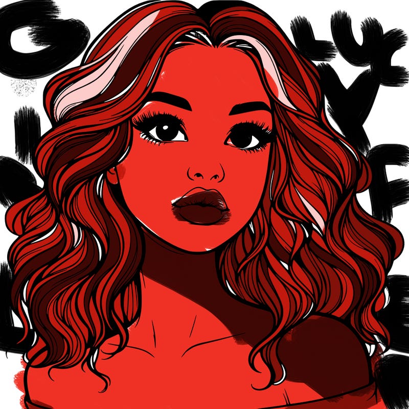 realistic girl with wavy hair and lips