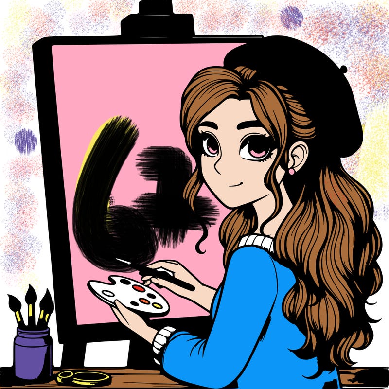 realistic girl artist painting a blank canvas