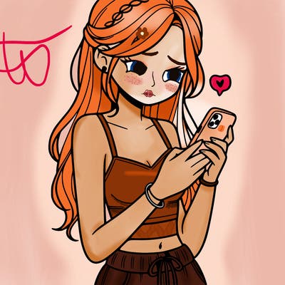 girl with crop top texting on her phone