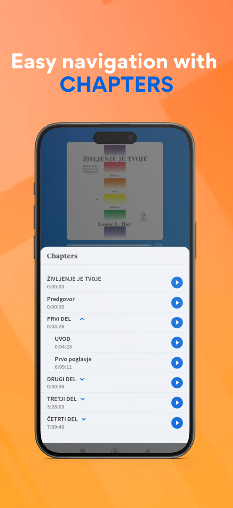 Audibook mobile app showing chapter navigation list