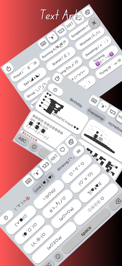 Fancy Keyboard - Cool Letters - Interface de Fancy Keyboard montrant divers styles d'art du texte et emojis visages de Lenny