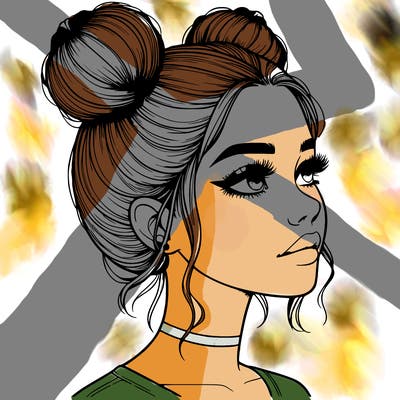 realistic girl with buns on the top of her head