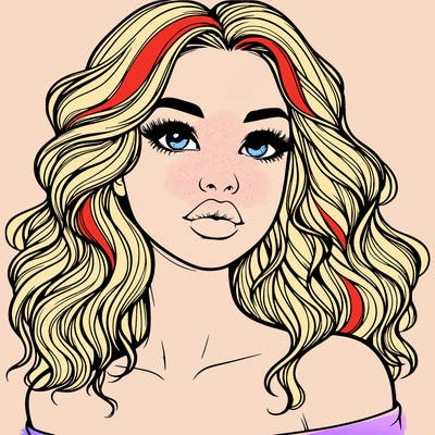 realistic girl with wavy hair and lips
