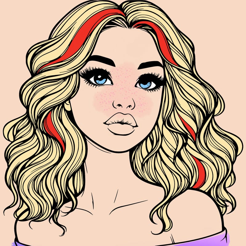 realistic girl with wavy hair and lips
