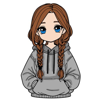a realistic girl with a oversized hoodie and she has braids