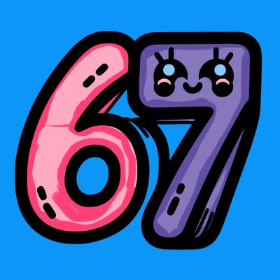 the numbers 67