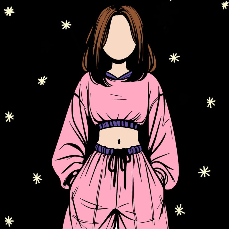 realistic girl faceless with baggy pants and a crop top