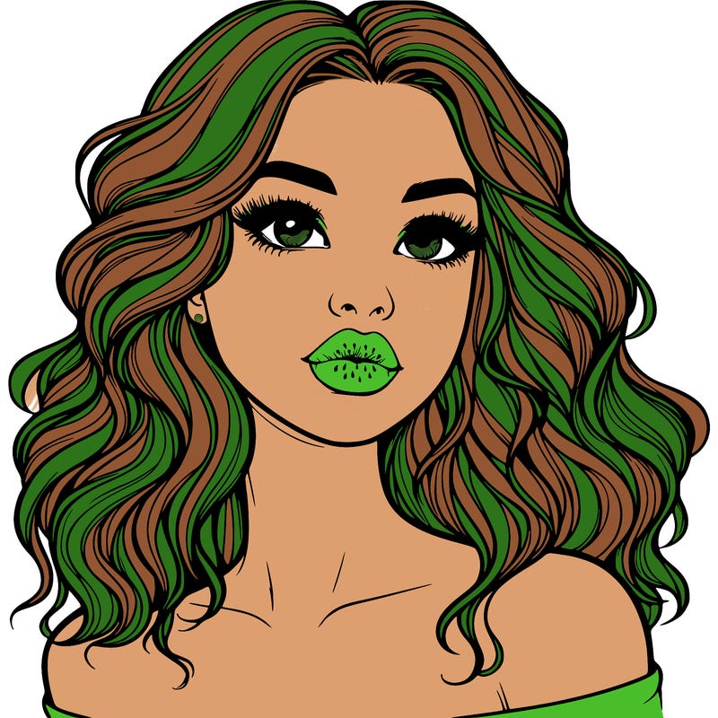 realistic girl with wavy hair and lips