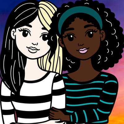 two women that are black and white and best friends