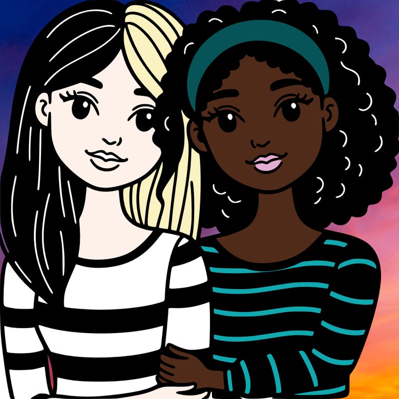 two women that are black and white and best friends