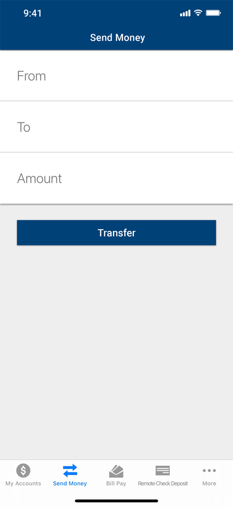 Center Parc Credit Union - Center Parc Credit Union mobile app interface for transferring funds and sending money