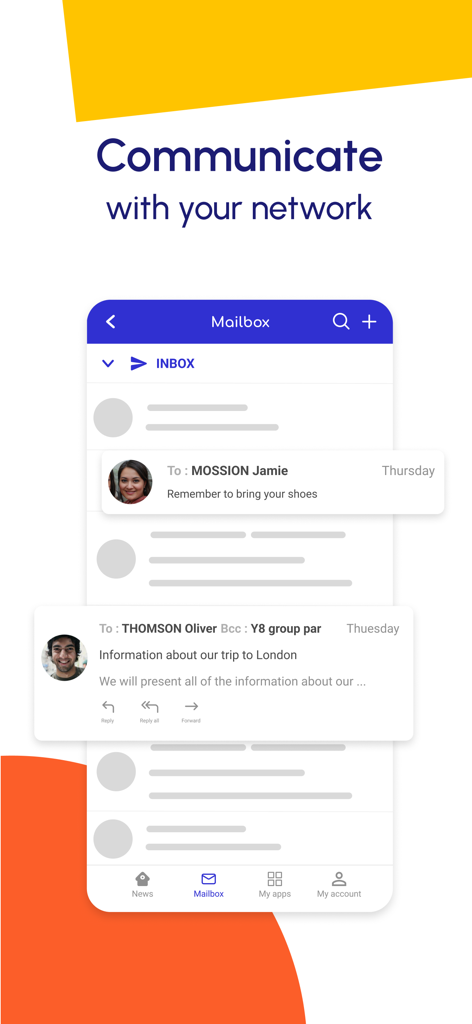 NEO Pocket - Interfaz del buzón de la aplicación NEO Pocket mostrando mensajes y notificaciones de comunicación escolar.