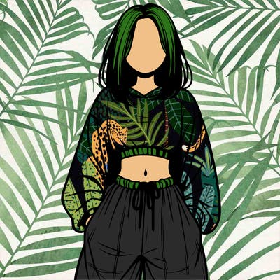 realistic girl faceless with baggy pants and a crop top