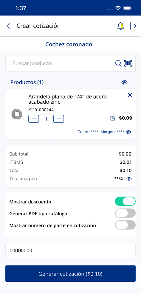 Schermata mobile dell'app Aludra Vendite che mostra un'interfaccia di creazione preventivi con dettagli del prodotto e prezzi.