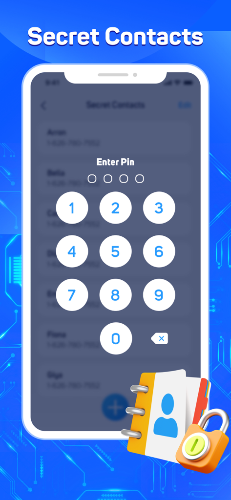 Pantalla de smartphone que muestra un teclado de entrada de código PIN para acceder a contactos ocultos