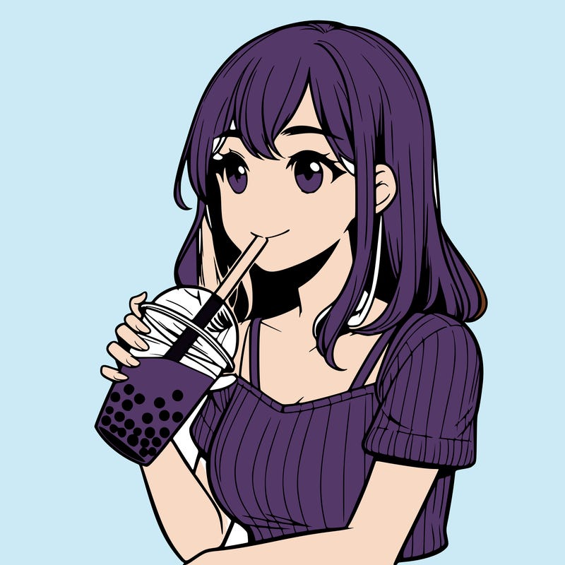 realistic girl drinking boba tea