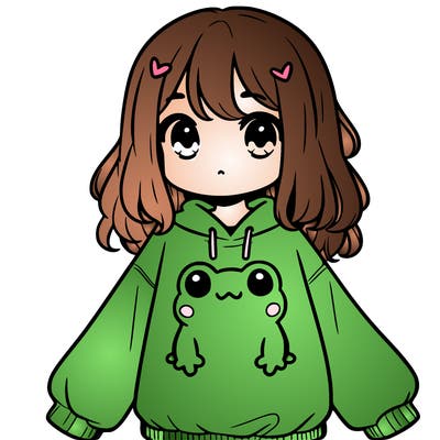 girl wearing frogging sweatshirt