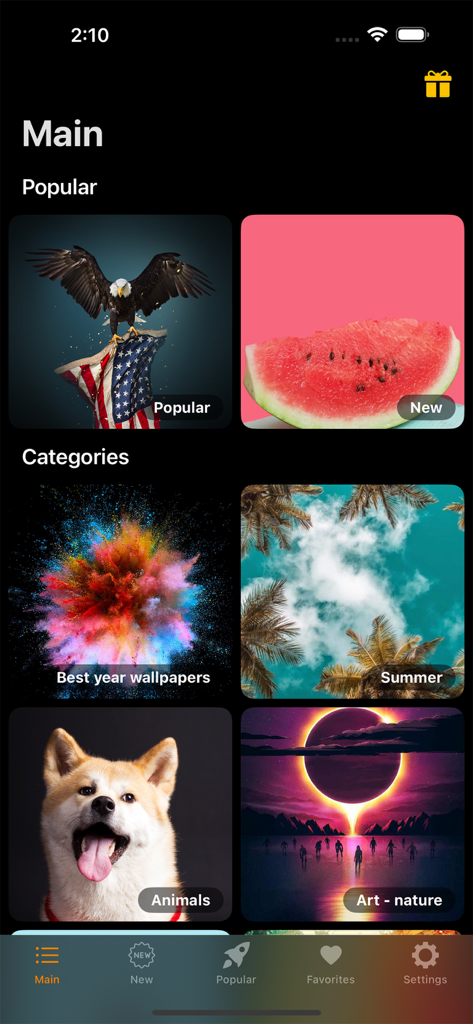 Wallpapers for phone & themes - Main interface of the Wallpapers for phone and themes app displaying diverse high definition wallpaper categories.