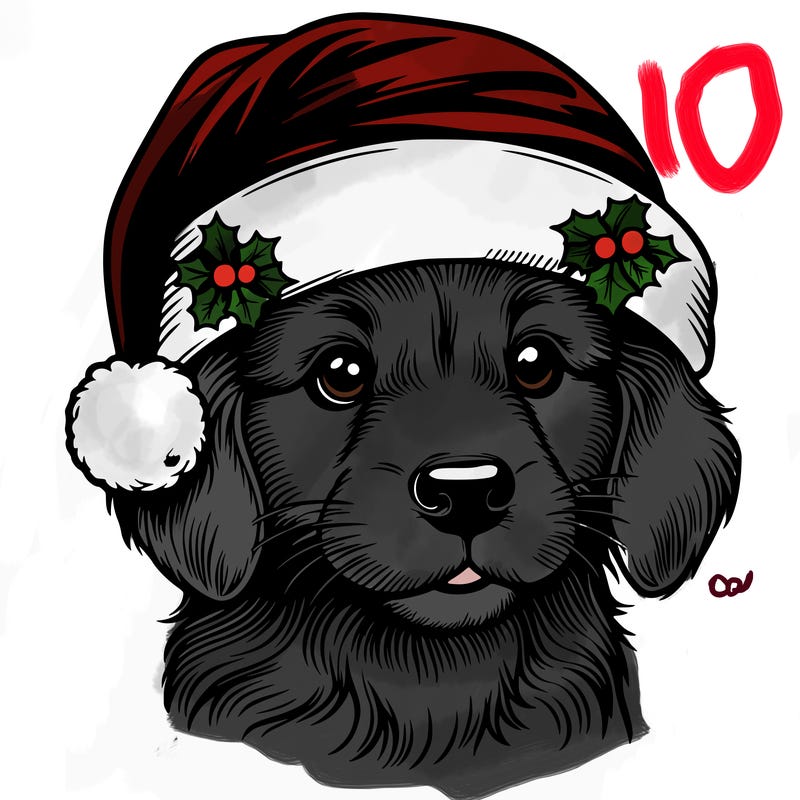 realistic dog wearing a santa hat