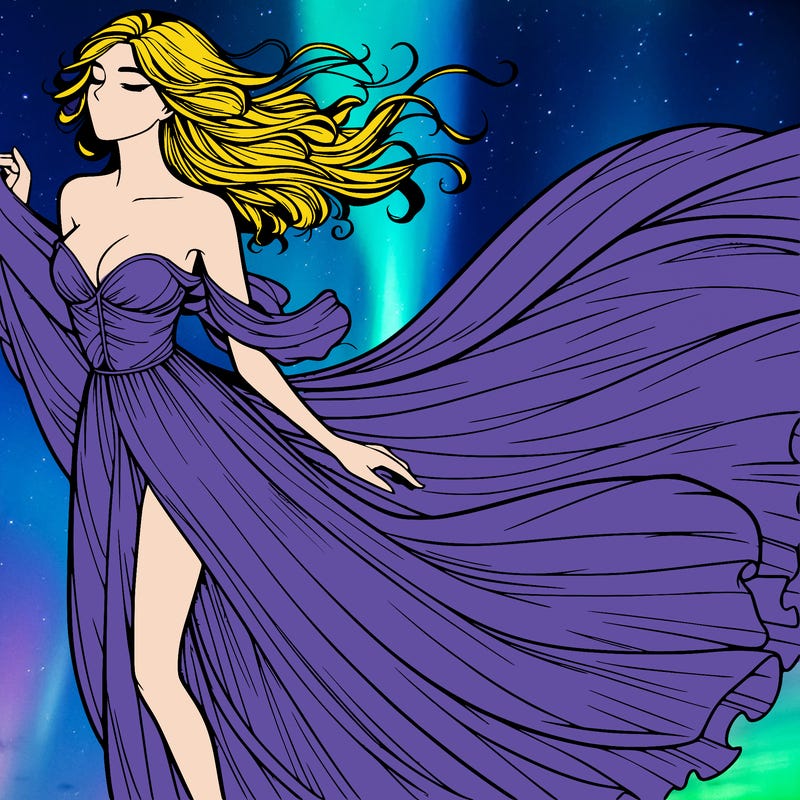 realistic woman in dress flowing the the wind