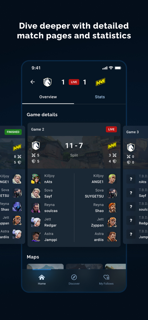 Suivi d'esports Liquipedia montrant les détails des matchs en direct et les statistiques des joueurs pour une partie de Valorant
