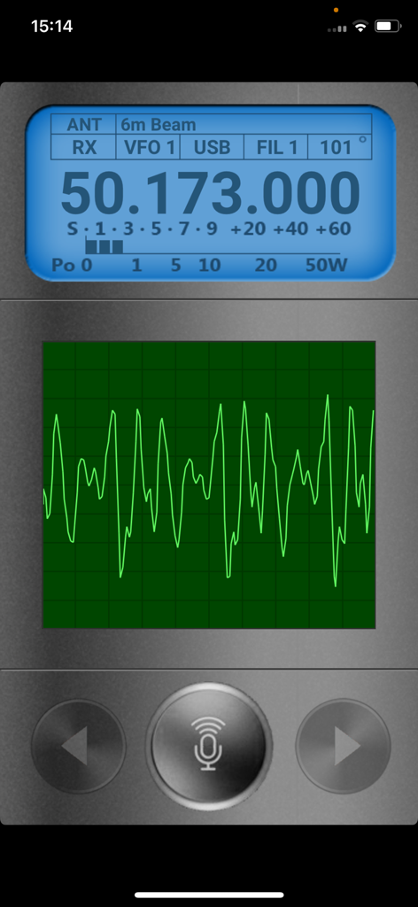 HamSphere 5.0 - HamSphere 5.0 virtual radio transceiver interface with digital frequency display and green signal waveform.