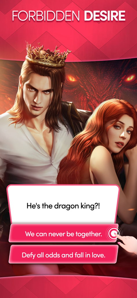 Scelte di dialogo interattive in una storia d'amore fantasy su un re drago nell'app Chapters
