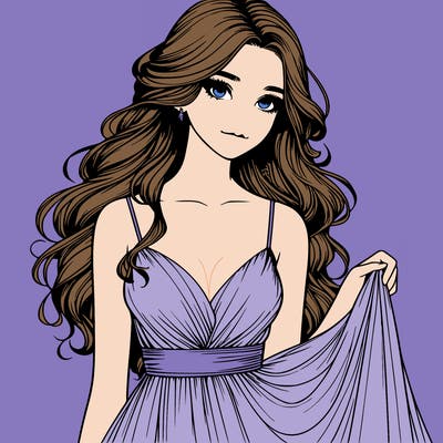 realistic girl in flowy silky prom dress