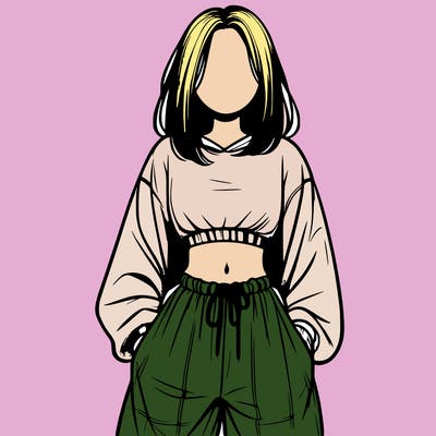 realistic girl faceless with baggy pants and a crop top