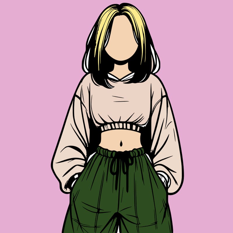realistic girl faceless with baggy pants and a crop top