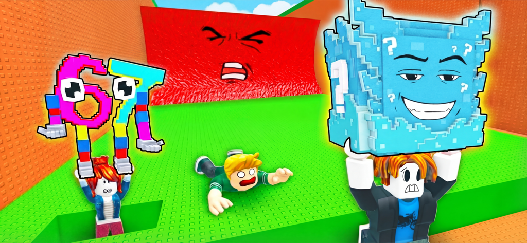 Escape Tsunami For Brainrots! - Roblox style characters running from a giant red wall in a blocky environment