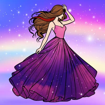 realistic woman with dress flowing in the wind