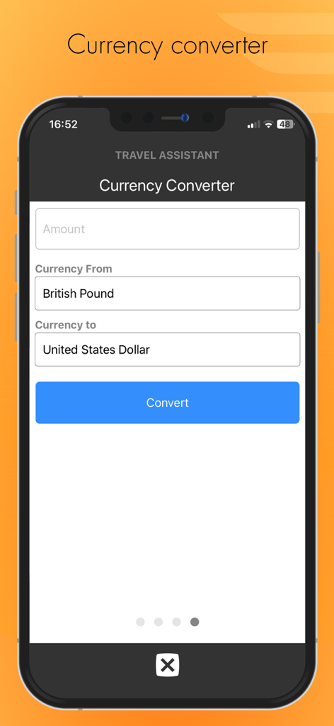 Currency converter tool within the ViewTrail travel assistant app