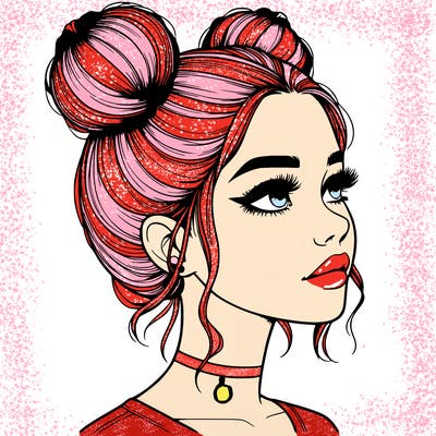 realistic girl with buns on the top of her head