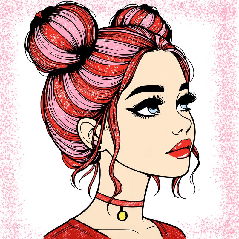 realistic girl with buns on the top of her head