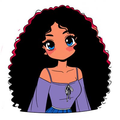 a black anime girl with long afro hair