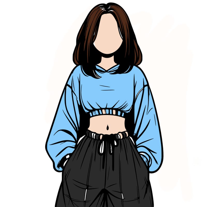 realistic girl faceless with baggy pants and a crop top