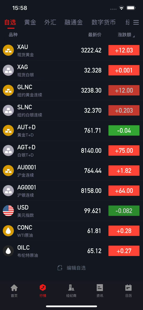 Real-time market quotes for gold and silver in the Palm Runtong Gold app