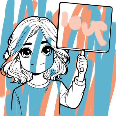 realistic girl holding up a sign