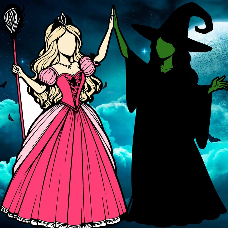 detailed realistic split of a princess and a witch