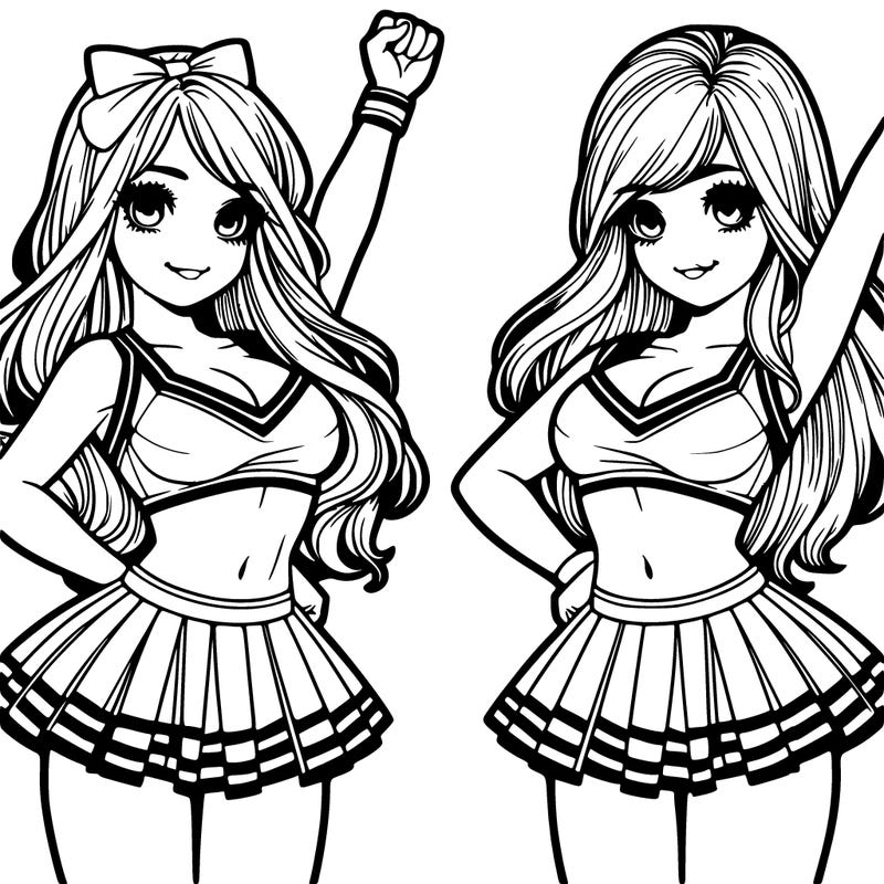 two realistic detailed girls with cheerleaders short skirts