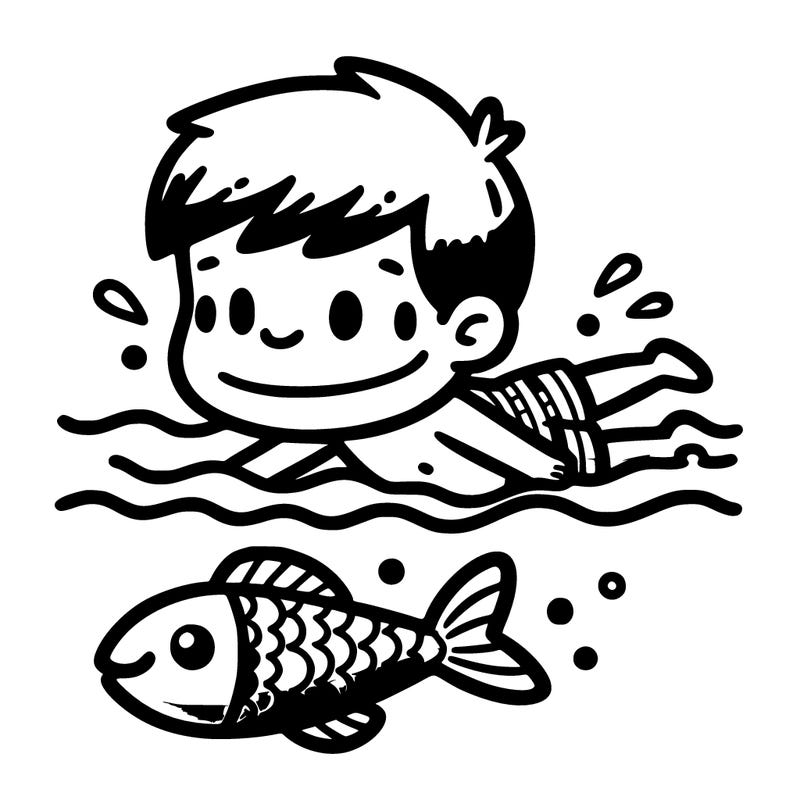 kid swimming as a fish