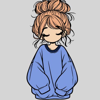 girl with baggy sweatshirt and messy bun